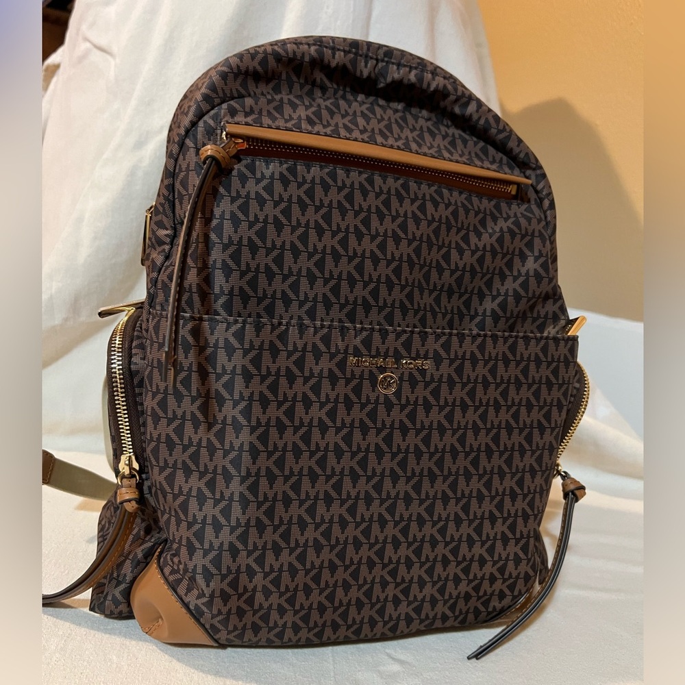 Michael Kors Brown MK Logo Backpack with Gold Hardware